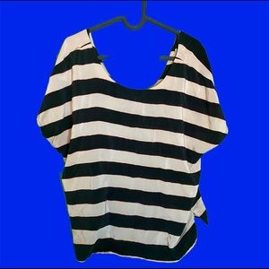 Joie Black and Tan striped silk top short sleeved